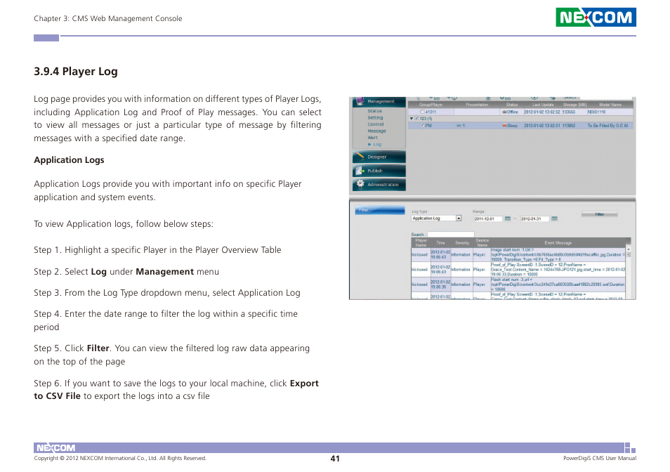 4 player log | NEXCOM CMS 1100 User Manual | Page 44 / 56