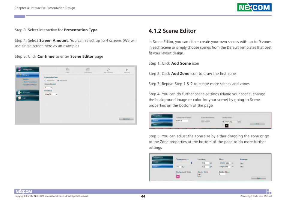 2 scene editor | NEXCOM CMS 1100 User Manual | Page 47 / 56