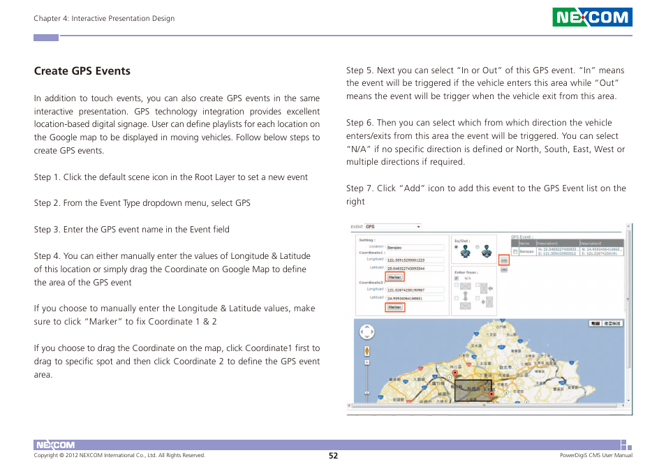 Create gps events | NEXCOM CMS 1100 User Manual | Page 55 / 56