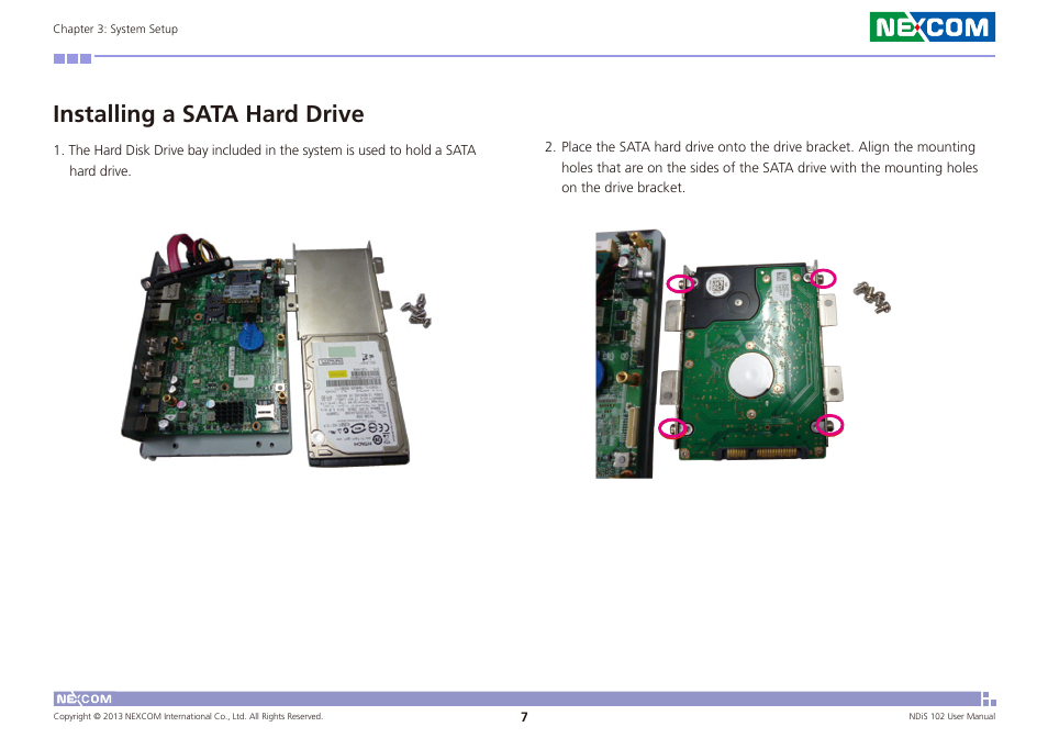 Installing a sata hard drive | NEXCOM NDiS 102 User Manual | Page 19 / 20