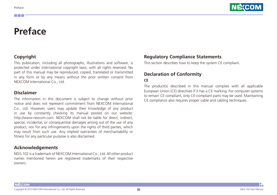 Preface | NEXCOM NDiS 102 User Manual | Page 3 / 20