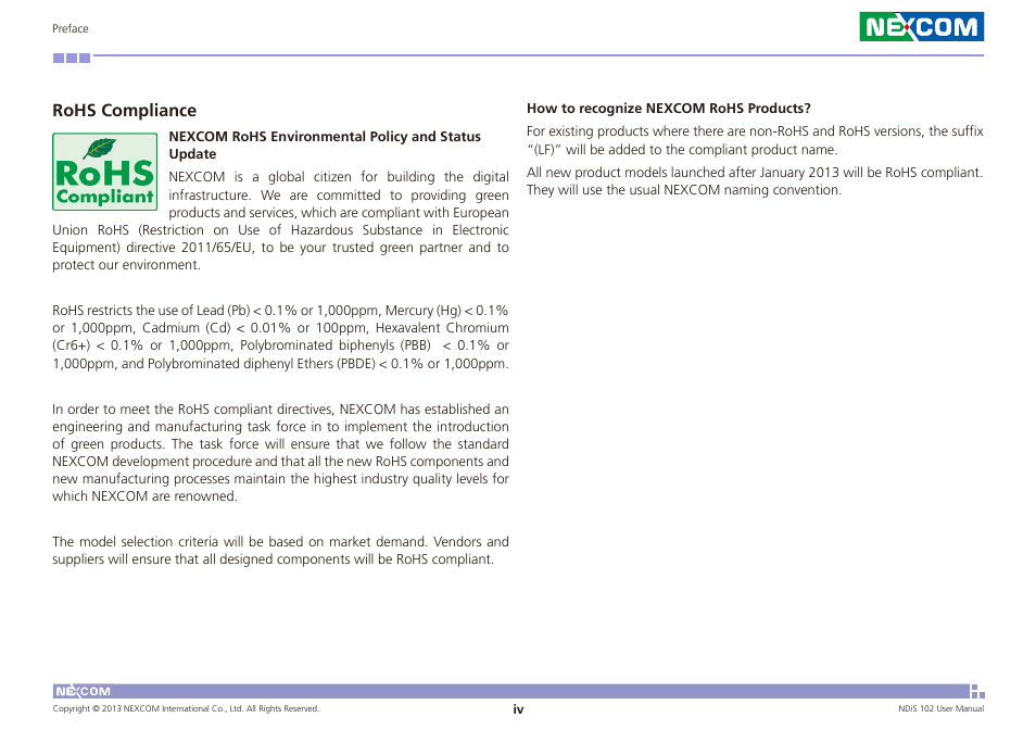 Rohs compliance | NEXCOM NDiS 102 User Manual | Page 4 / 20