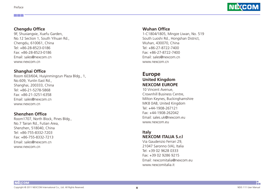 Europe | NEXCOM NDiS 111 User Manual | Page 10 / 38