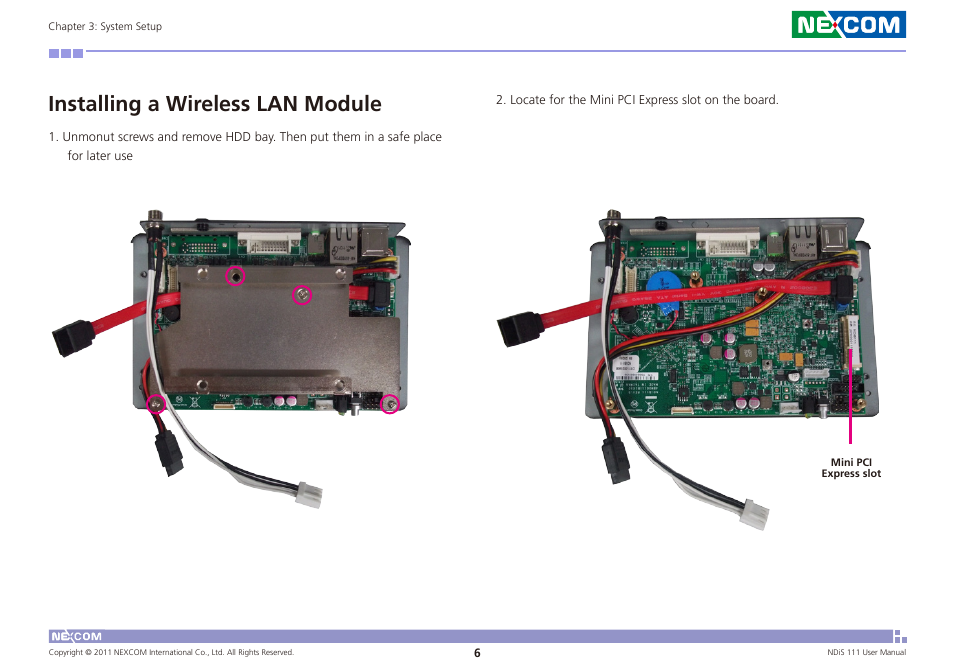 Installing a wireless lan module | NEXCOM NDiS 111 User Manual | Page 18 / 38