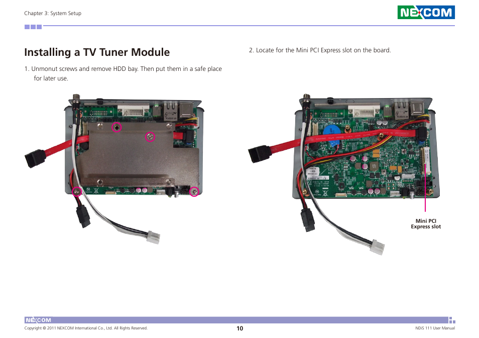 Installing a tv tuner module | NEXCOM NDiS 111 User Manual | Page 22 / 38