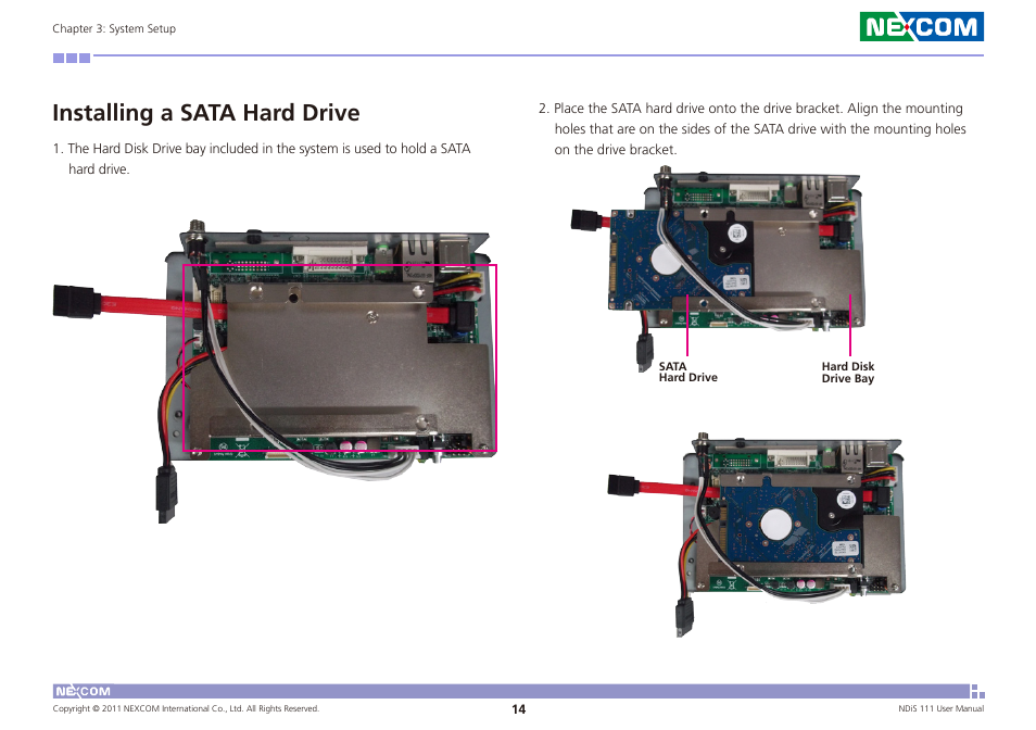 Installing a sata hard drive | NEXCOM NDiS 111 User Manual | Page 26 / 38
