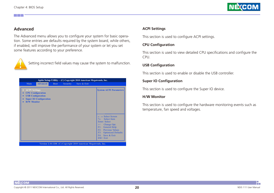 Advanced | NEXCOM NDiS 111 User Manual | Page 32 / 38