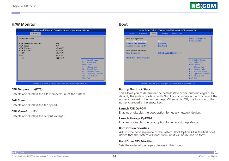 Boot, H/w monitor | NEXCOM NDiS 111 User Manual | Page 36 / 38