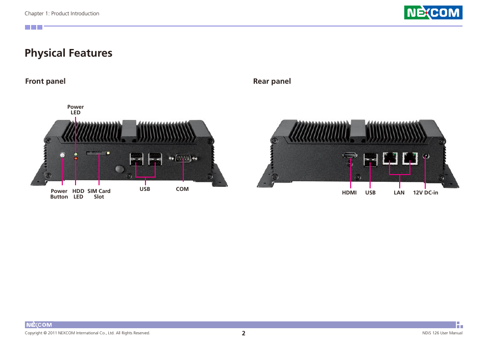 Physical features | NEXCOM NDiS 126 User Manual | Page 15 / 77