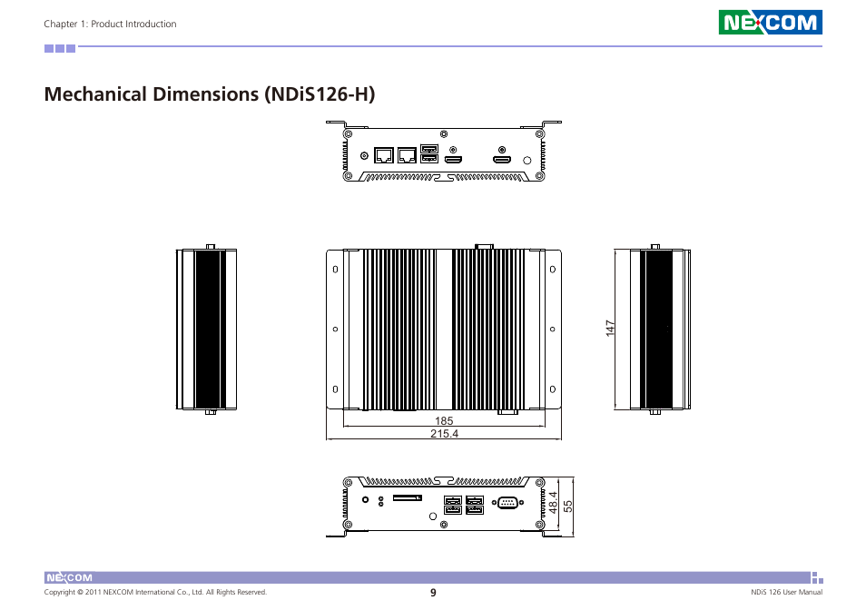 Mechanical dimensions (ndis126-h) | NEXCOM NDiS 126 User Manual | Page 22 / 77