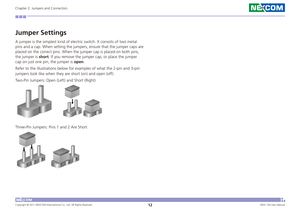 Jumper settings | NEXCOM NDiS 126 User Manual | Page 25 / 77