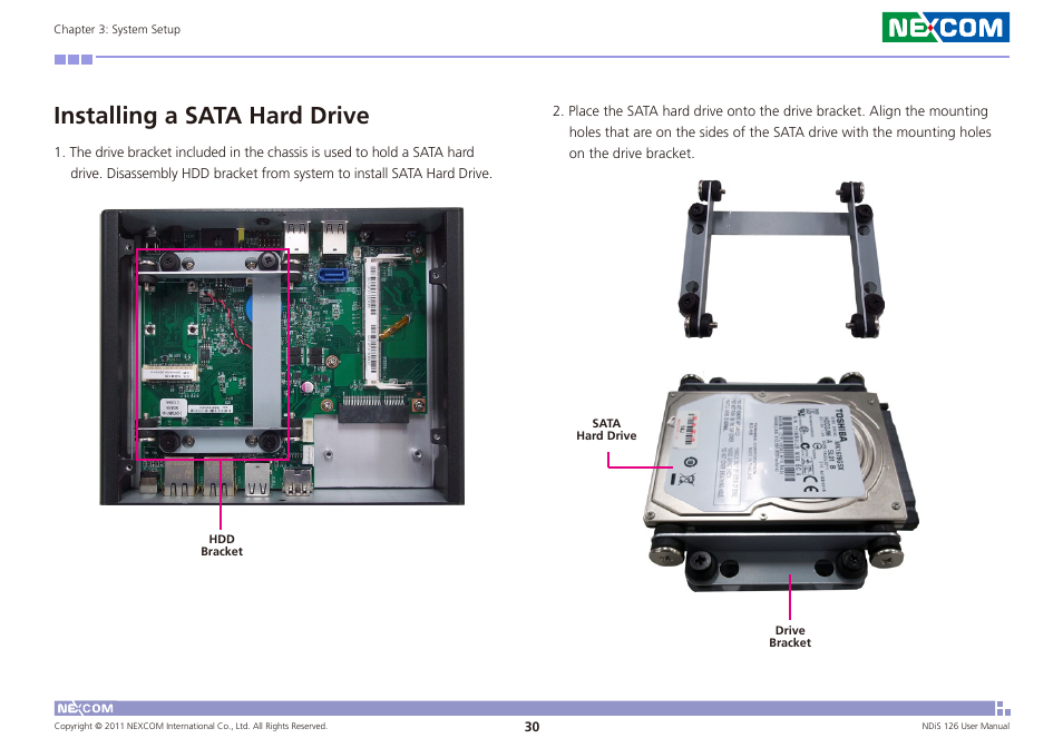 Installing a sata hard drive | NEXCOM NDiS 126 User Manual | Page 43 / 77