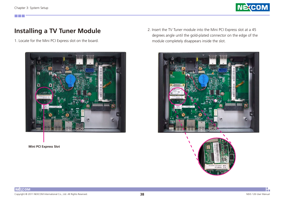 Installing a tv tuner module | NEXCOM NDiS 126 User Manual | Page 51 / 77