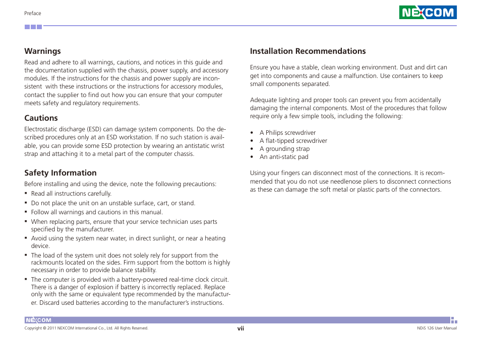 NEXCOM NDiS 126 User Manual | Page 7 / 77