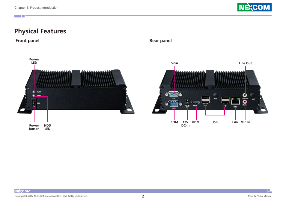 Physical features | NEXCOM NDiS 127 User Manual | Page 15 / 66