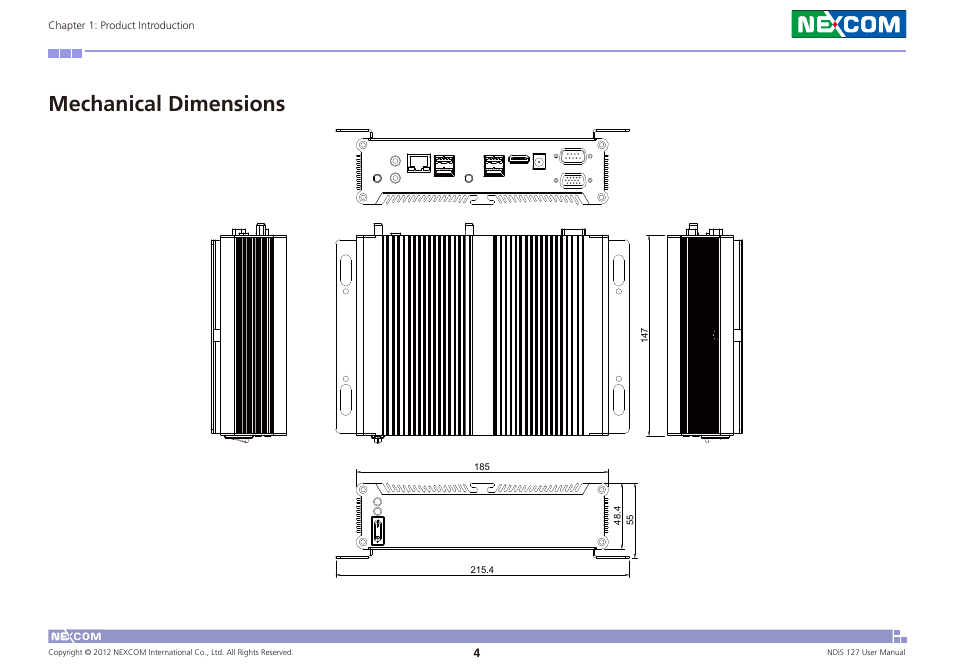 Mechanical dimensions | NEXCOM NDiS 127 User Manual | Page 17 / 66