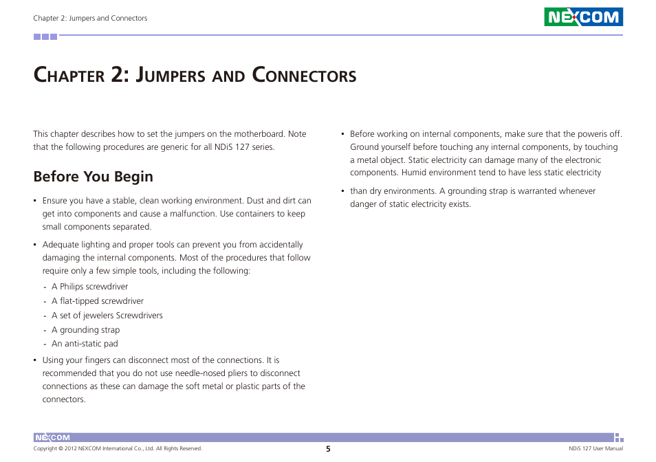 Hapter, Umpers, Onnectors | Before you begin | NEXCOM NDiS 127 User Manual | Page 18 / 66