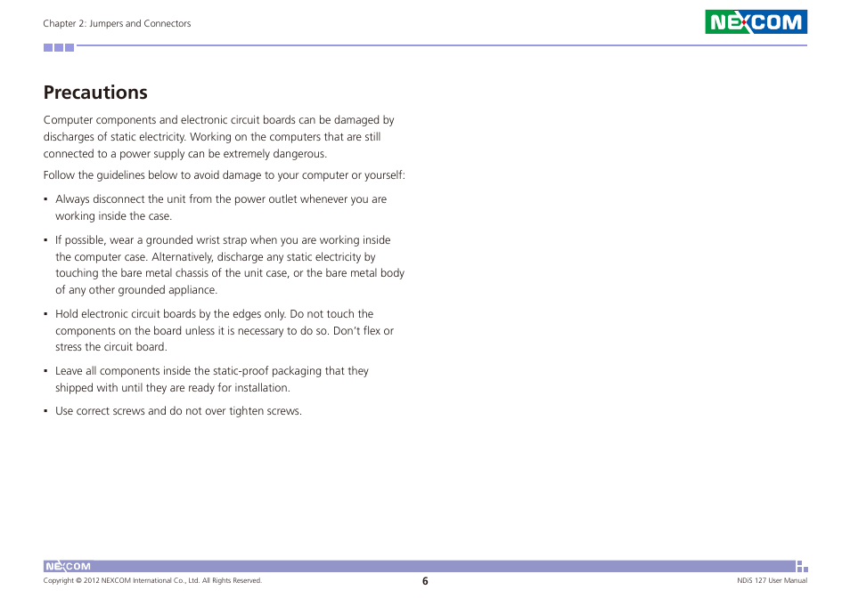 Precautions | NEXCOM NDiS 127 User Manual | Page 19 / 66