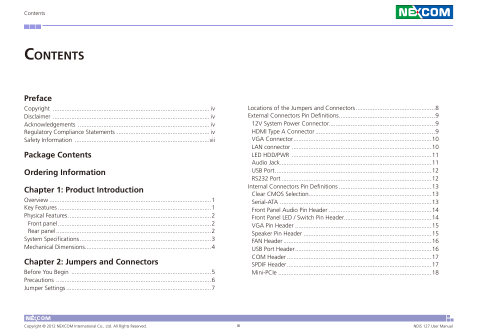 Ontents | NEXCOM NDiS 127 User Manual | Page 2 / 66