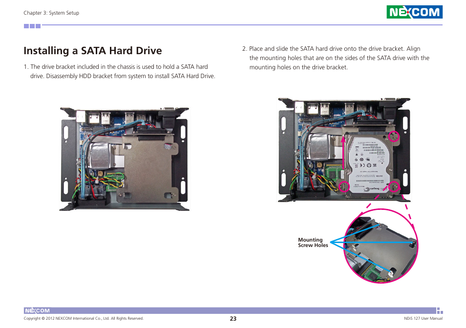 Installing a sata hard drive | NEXCOM NDiS 127 User Manual | Page 36 / 66