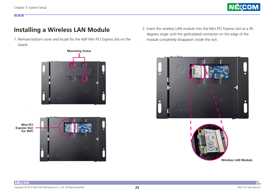 Installing a wireless lan module | NEXCOM NDiS 127 User Manual | Page 38 / 66