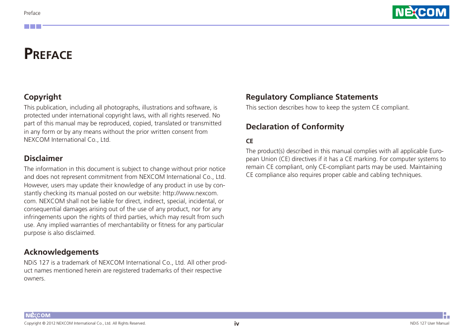 Reface | NEXCOM NDiS 127 User Manual | Page 4 / 66