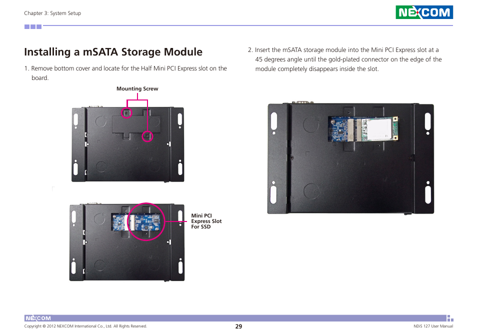 Installing a msata storage module | NEXCOM NDiS 127 User Manual | Page 42 / 66