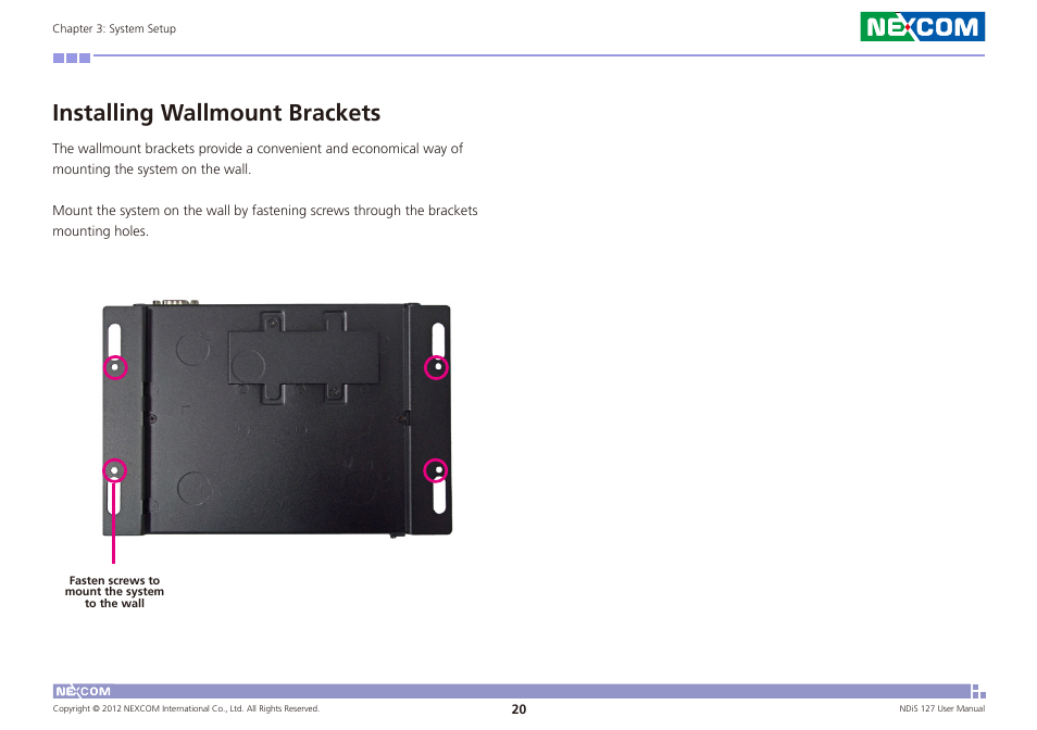 Installing wallmount brackets | NEXCOM NDiS 127 User Manual | Page 44 / 66