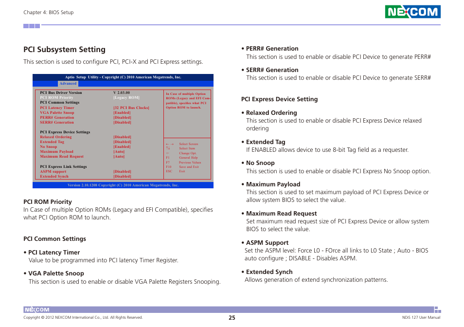 Pci subsystem setting | NEXCOM NDiS 127 User Manual | Page 50 / 66