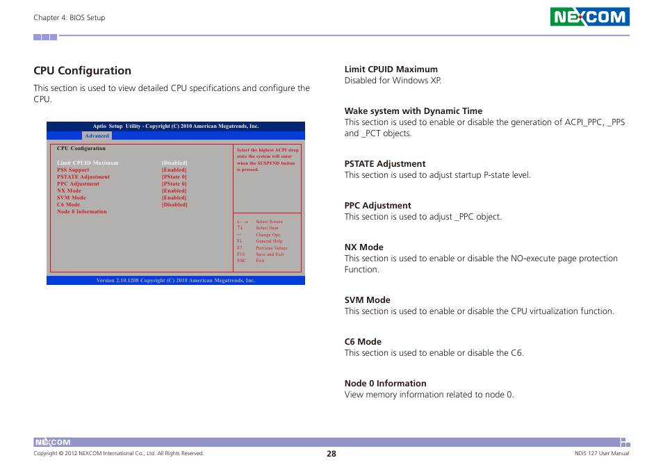 Cpu configuration | NEXCOM NDiS 127 User Manual | Page 53 / 66