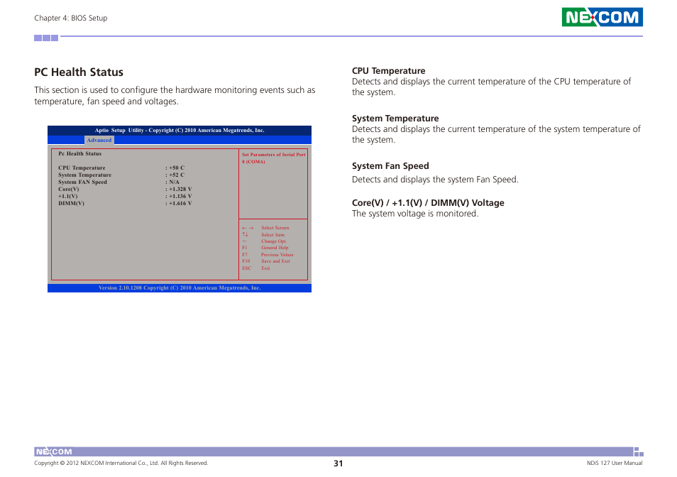 Pc health status | NEXCOM NDiS 127 User Manual | Page 56 / 66