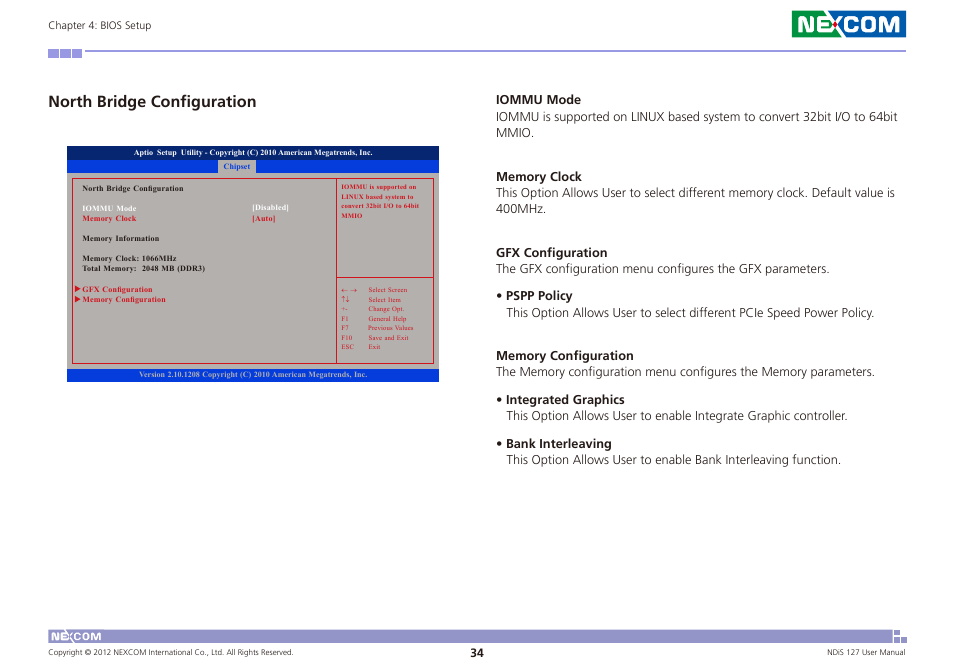 North bridge configuration | NEXCOM NDiS 127 User Manual | Page 59 / 66