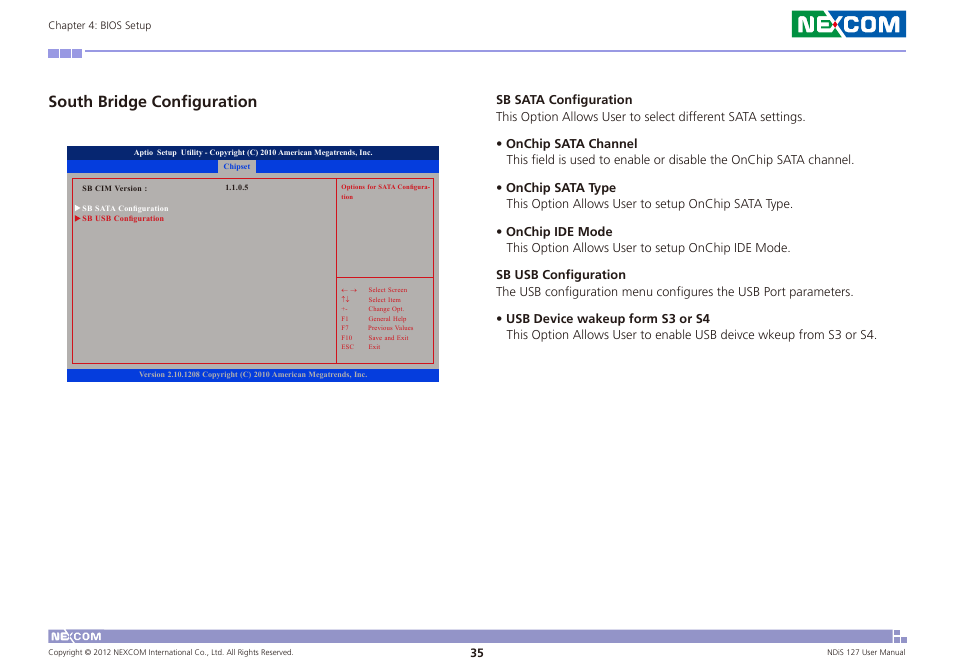 South bridge configuration | NEXCOM NDiS 127 User Manual | Page 60 / 66