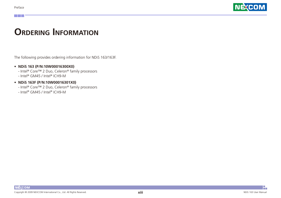 Rdering, Nformation | NEXCOM NDiS 163 User Manual | Page 13 / 58