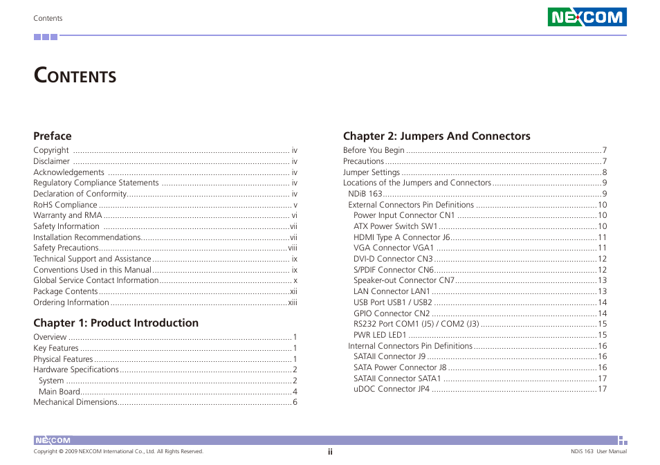 Ontents | NEXCOM NDiS 163 User Manual | Page 2 / 58