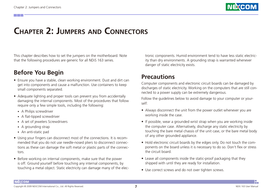 Hapter, Umpers, Onnectors | Before you begin, Precautions | NEXCOM NDiS 163 User Manual | Page 20 / 58