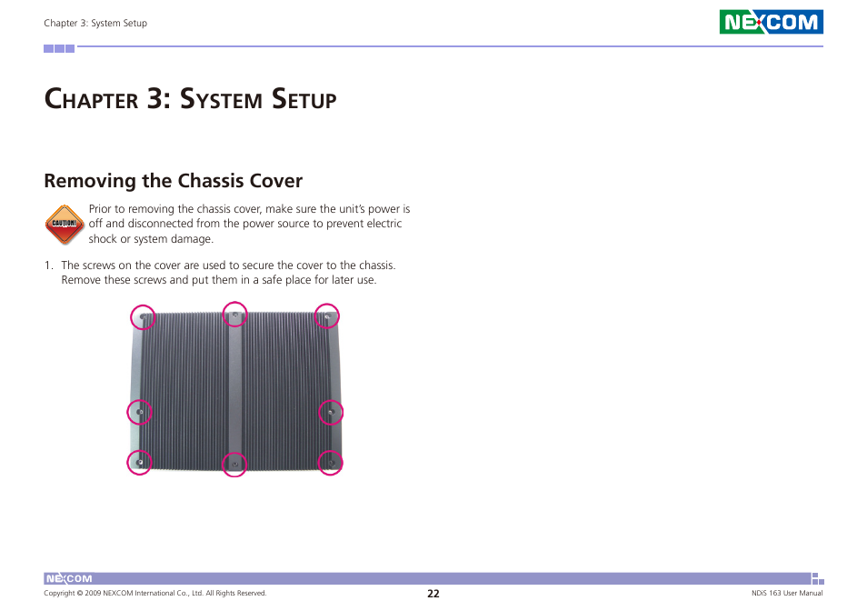 Hapter, Ystem, Etup | Removing the chassis cover | NEXCOM NDiS 163 User Manual | Page 35 / 58