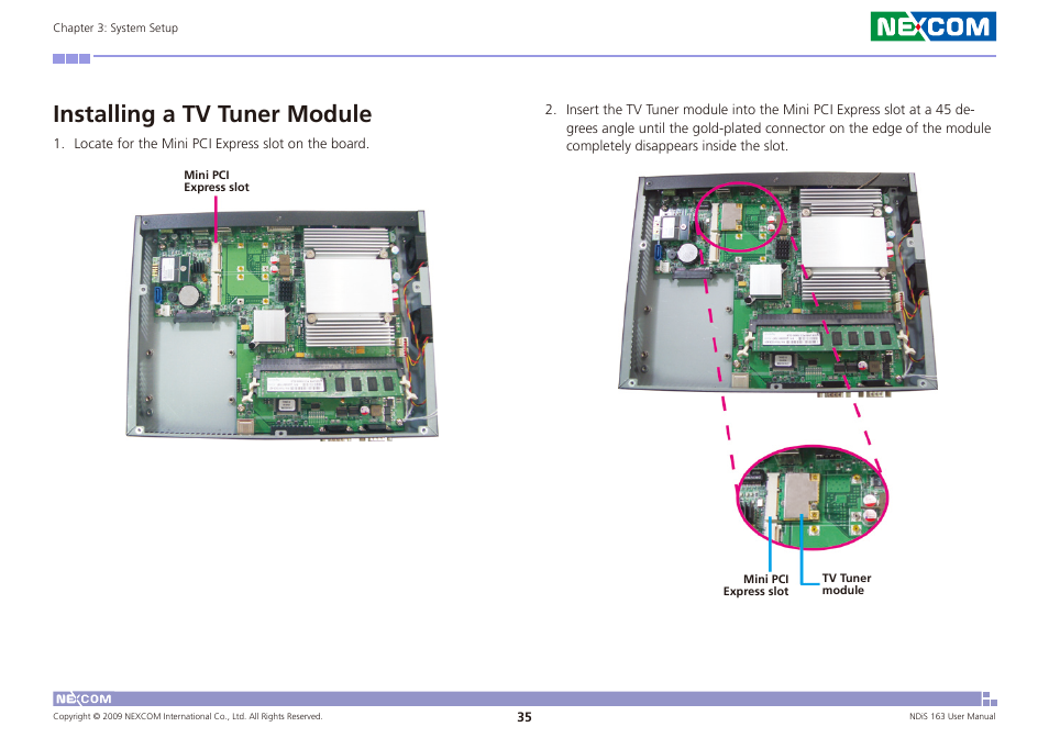 Installing a tv tuner module | NEXCOM NDiS 163 User Manual | Page 48 / 58