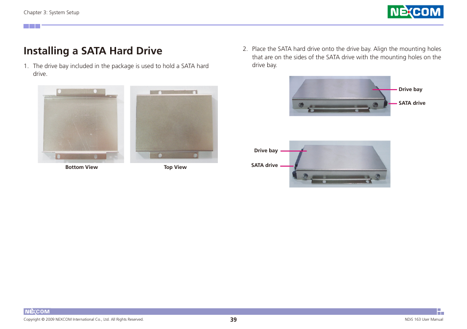 Installing a sata hard drive | NEXCOM NDiS 163 User Manual | Page 52 / 58