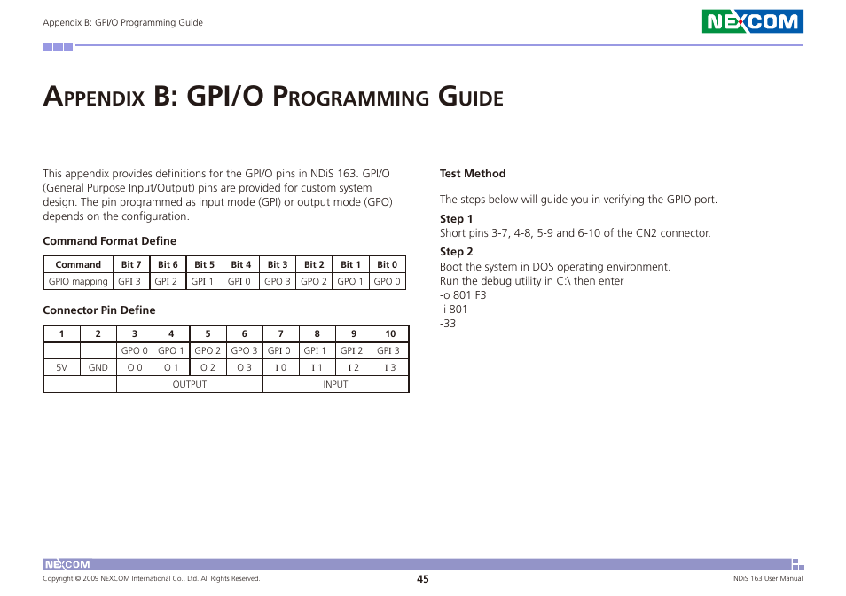 B: gpi/o p, Ppendix, Rogramming | Uide | NEXCOM NDiS 163 User Manual | Page 58 / 58