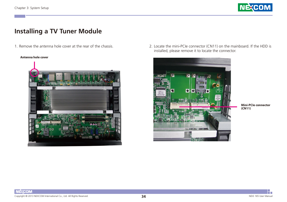 Installing a tv tuner module | NEXCOM NDiS 165 User Manual | Page 48 / 76