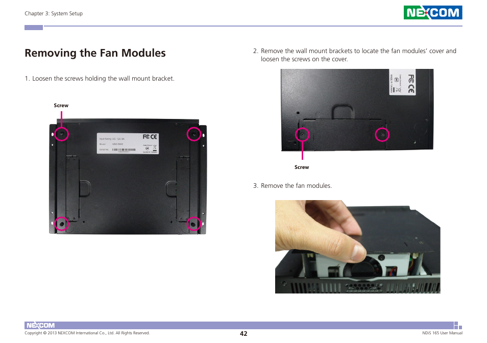 Removing the fan modules | NEXCOM NDiS 165 User Manual | Page 56 / 76