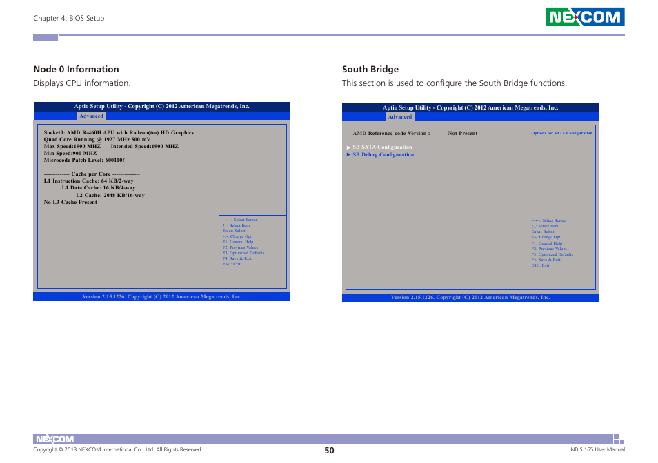 Node 0 information, South bridge, Displays cpu information | NEXCOM NDiS 165 User Manual | Page 64 / 76