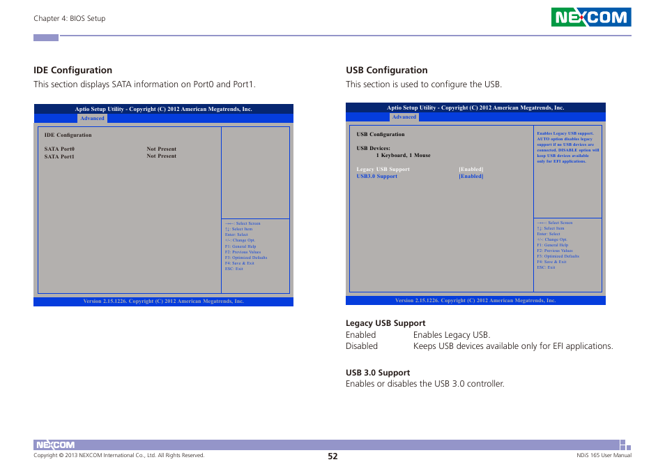 Ide configuration, Usb configuration | NEXCOM NDiS 165 User Manual | Page 66 / 76