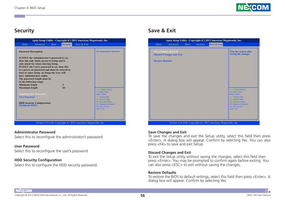 Security save & exit, Security, Save & exit | NEXCOM NDiS 165 User Manual | Page 70 / 76