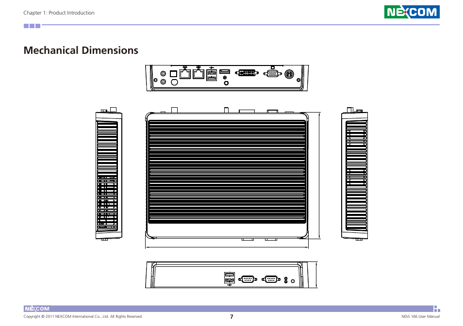 Mechanical dimensions, Chapter 1: product introduction | NEXCOM NDiS 166 User Manual | Page 20 / 98