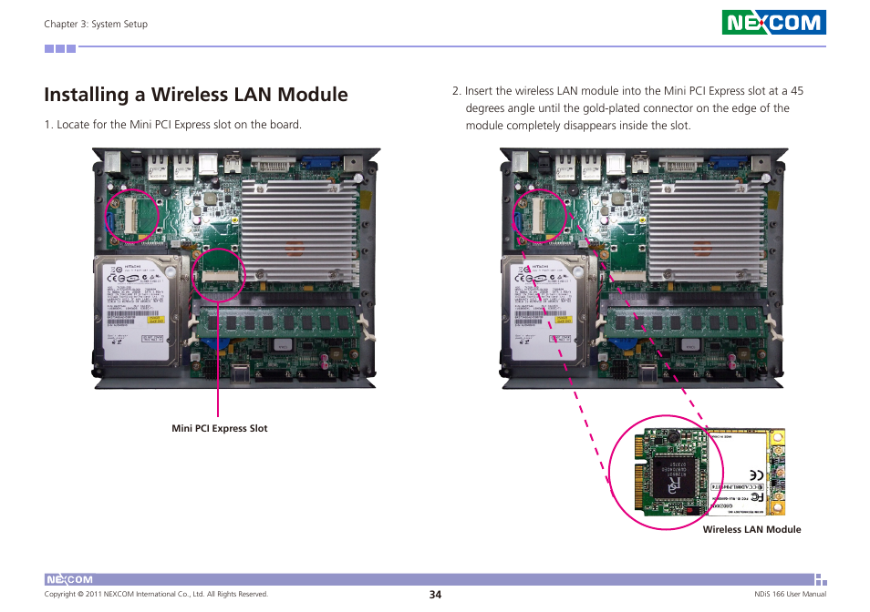 Installing a wireless lan module | NEXCOM NDiS 166 User Manual | Page 47 / 98