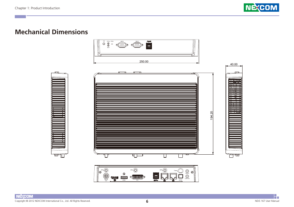 Mechanical dimensions, Chapter 1: product introduction | NEXCOM NDiS 167 User Manual | Page 20 / 75