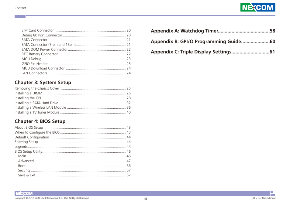 NEXCOM NDiS 167 User Manual | Page 3 / 75