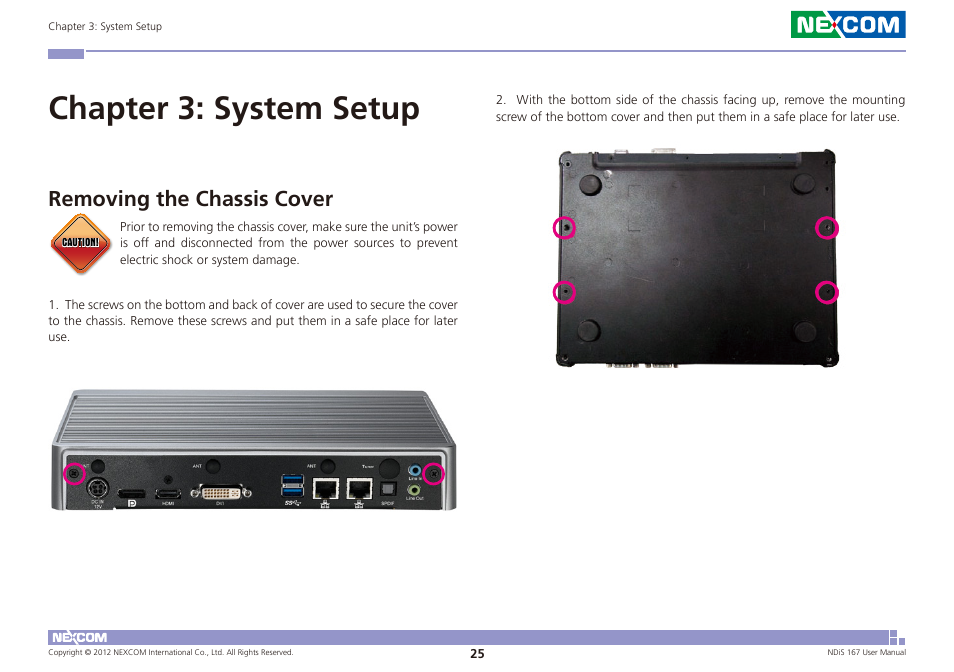 Chapter 3: system setup, Removing the chassis cover | NEXCOM NDiS 167 User Manual | Page 39 / 75